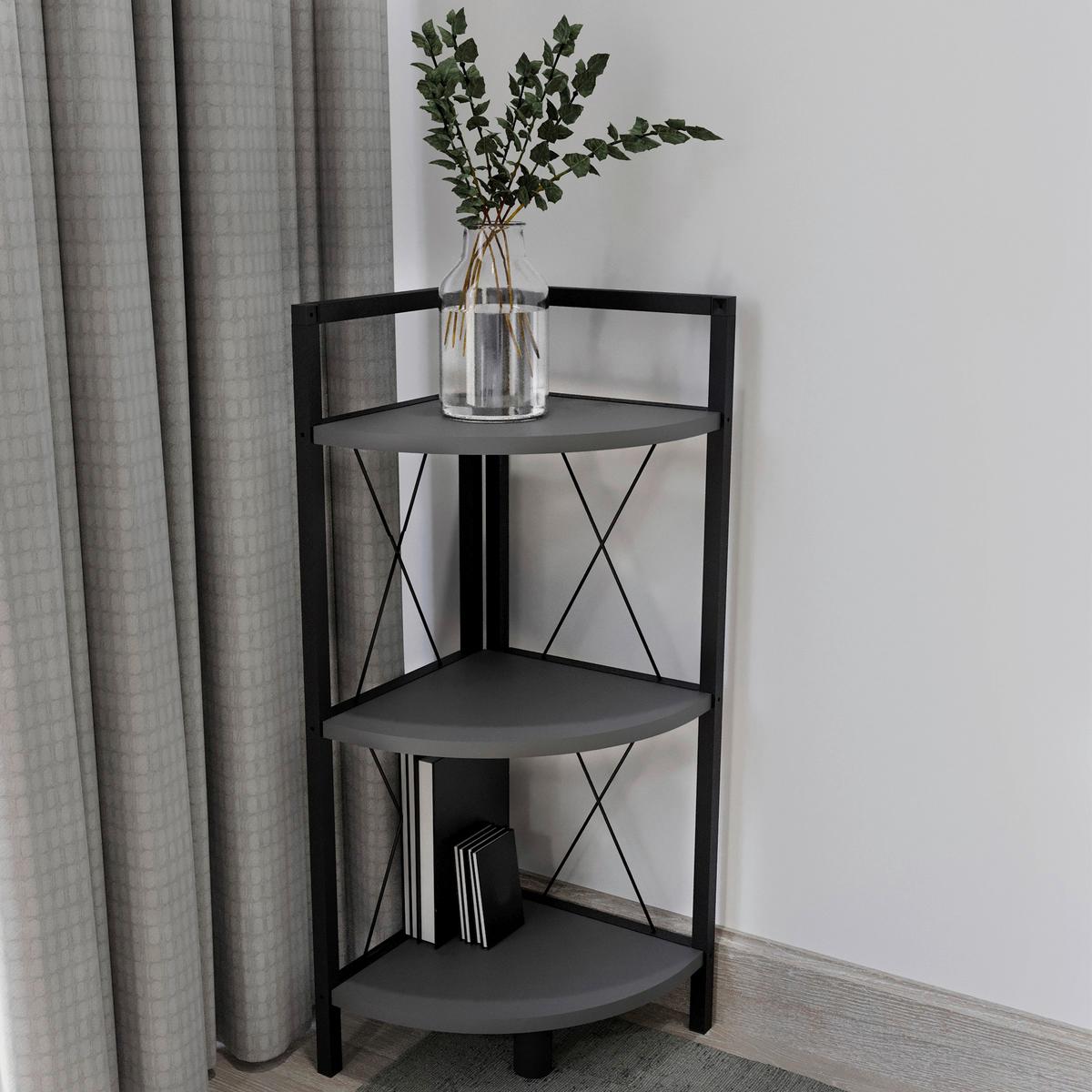 ROHOVÝ REGÁL INSASI 2 ECKREGAL - černá/antracitová, Design, kov/kompozitní dřevo (34/87/34cm) - MID.YOU