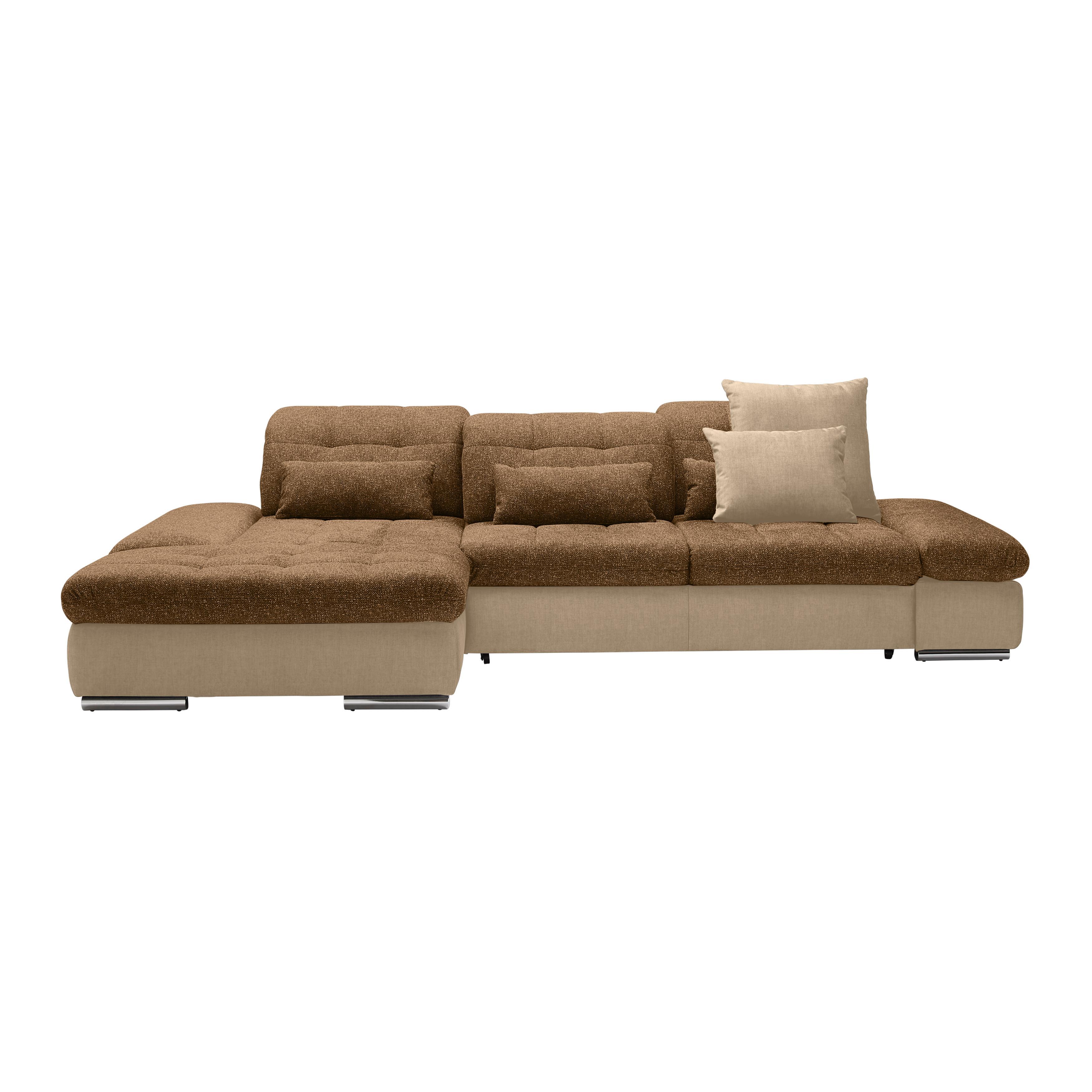Rohová sedačka SANFINO, levá, šedohnědá / koňaková - barvy chromu/koňaková, Konvenční, kov/dřevo (199/79-96/305cm) - Premium Living
