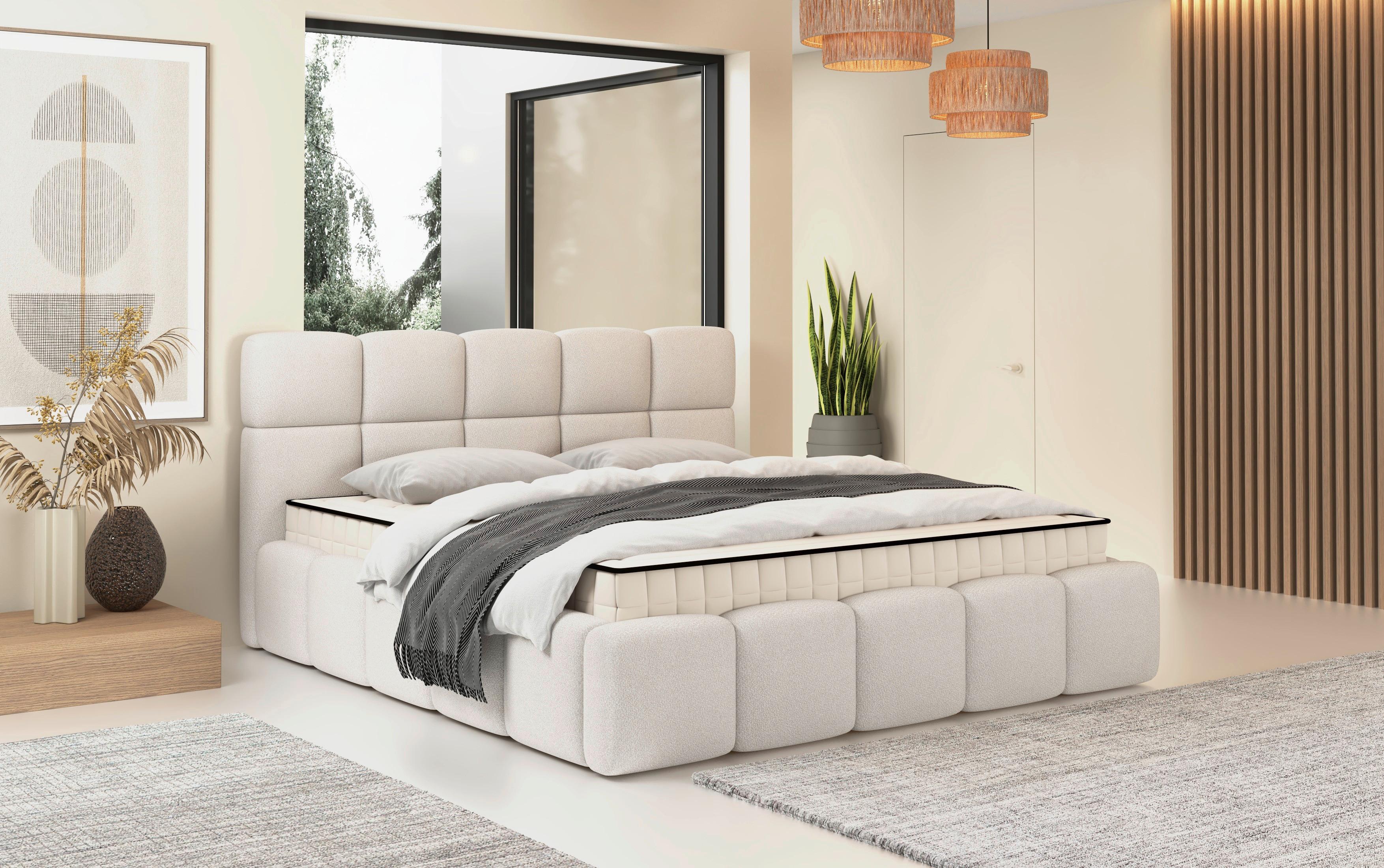 Polsterbett Cloudy Creme, Lf: 180x200 Cm - Creme, Trend, Holz/Holzwerkstoff (180/200cm) - Luca Bessoni