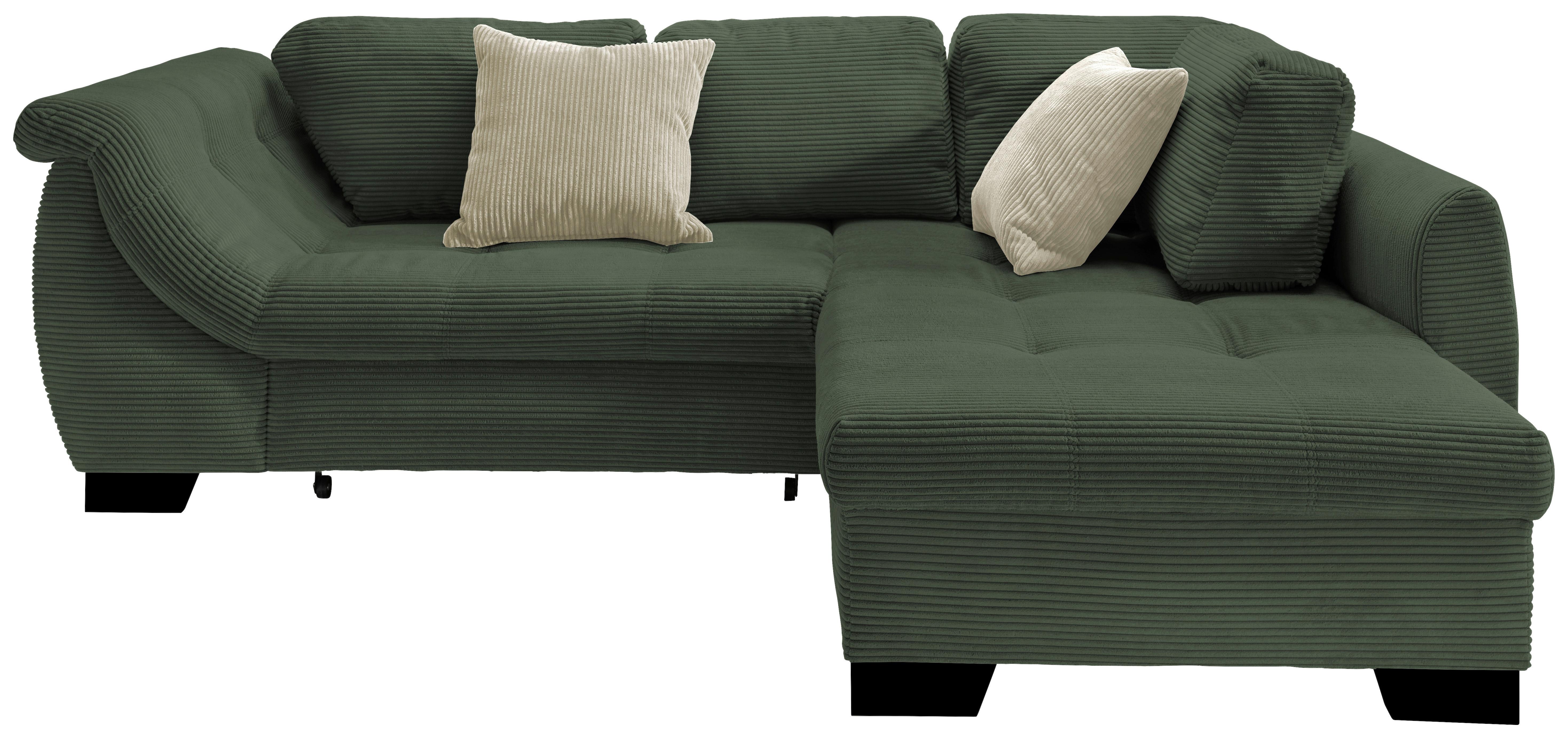 Eckosfa mit Schlaffunktion Flora Grün Cord - Beige/Schwarz, Design, Textil (250/190cm) - MID.YOU
