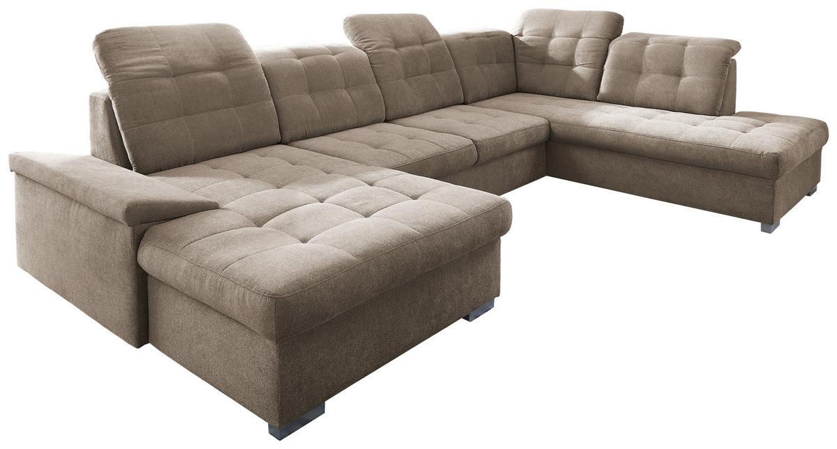 Wohnlandschaft Zira Mit Schlaffunktion Taupe - Taupe/Chromfarben, Design, Textil (169/330/212cm) - Livetastic