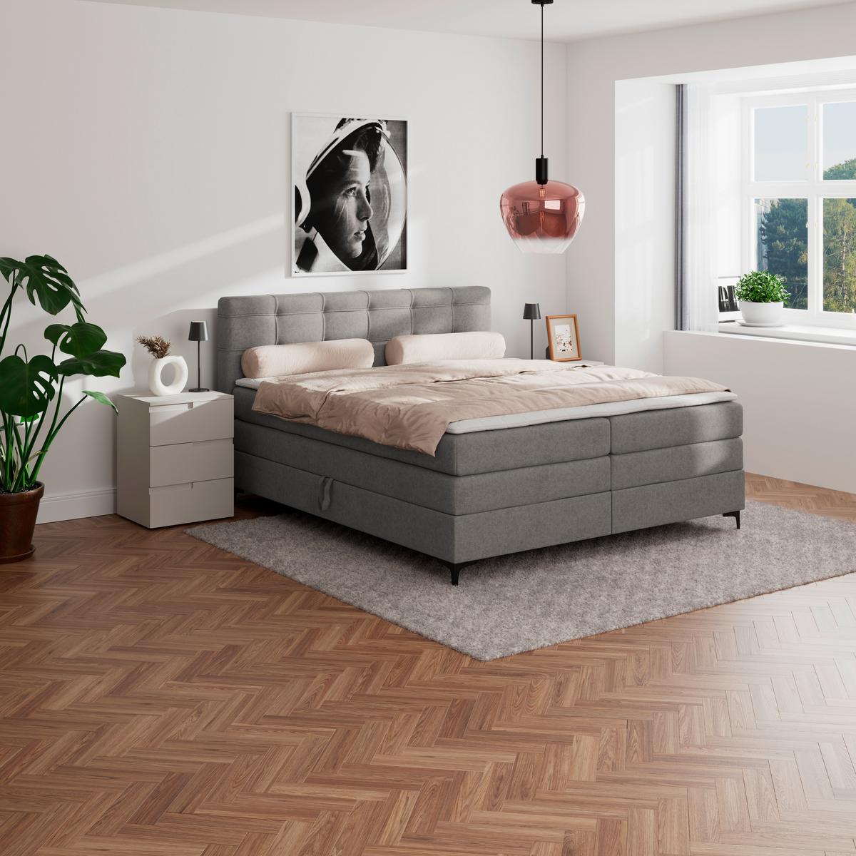Boxspringbett MITTO Taupe 200x200 cm - Taupe/Schwarz, KONVENTIONELL, Textil/Metall (200/200cm)