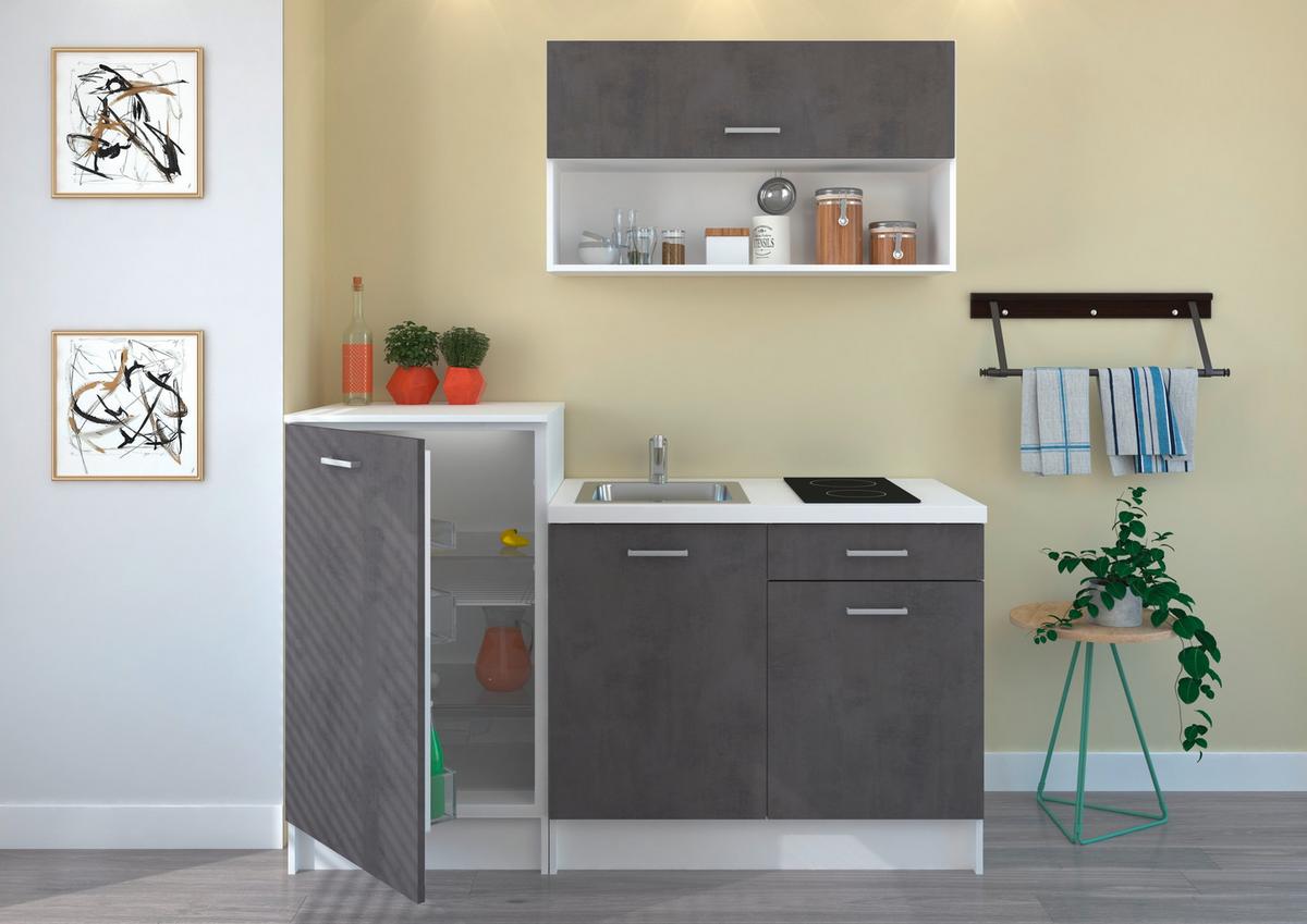 Mini Konyha Smart 160cm - fehér/szürke, Design, faalapú anyag (160cm) - P & B