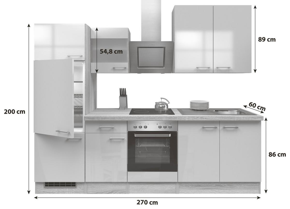 Küchenzeile Nepal M. Geräten 270 Cm Kaschmir/eiche Dekor - Kaschmir/Sonoma Eiche, MODERN, Glas/Holzwerkstoff (270cm) - FlexWell