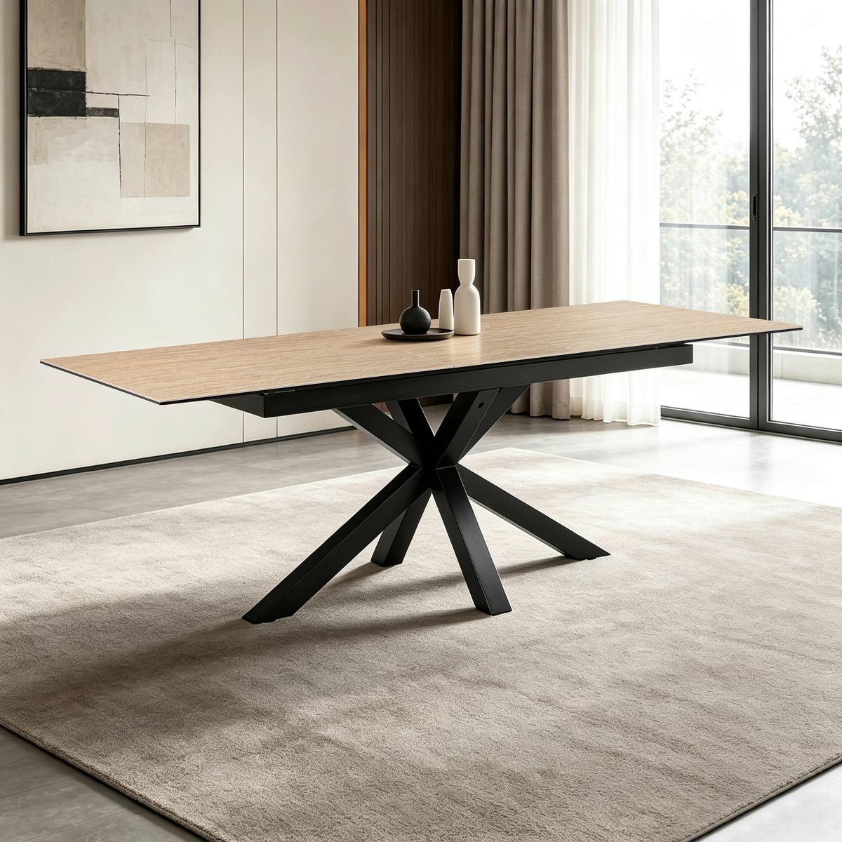 Esstisch Lotus Schwarz/Beige L: 168-210 cm - Beige/Schwarz, MODERN, Glas/Keramik (168-210/90/76cm) - MID.YOU
