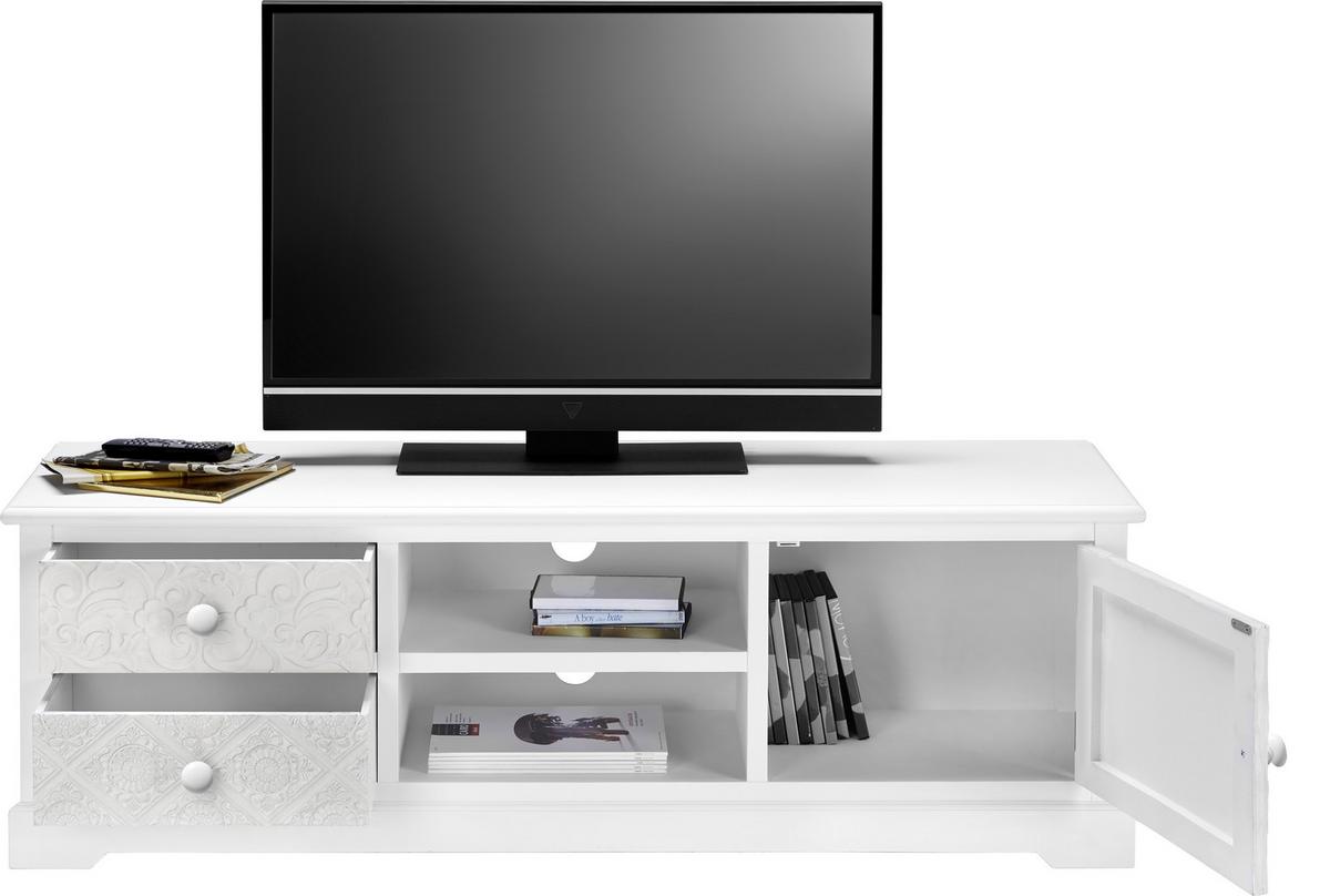TV diel AVERY - biela/bronzová, Modern, kov/drevo (140/45/40cm) - Bessagi Home