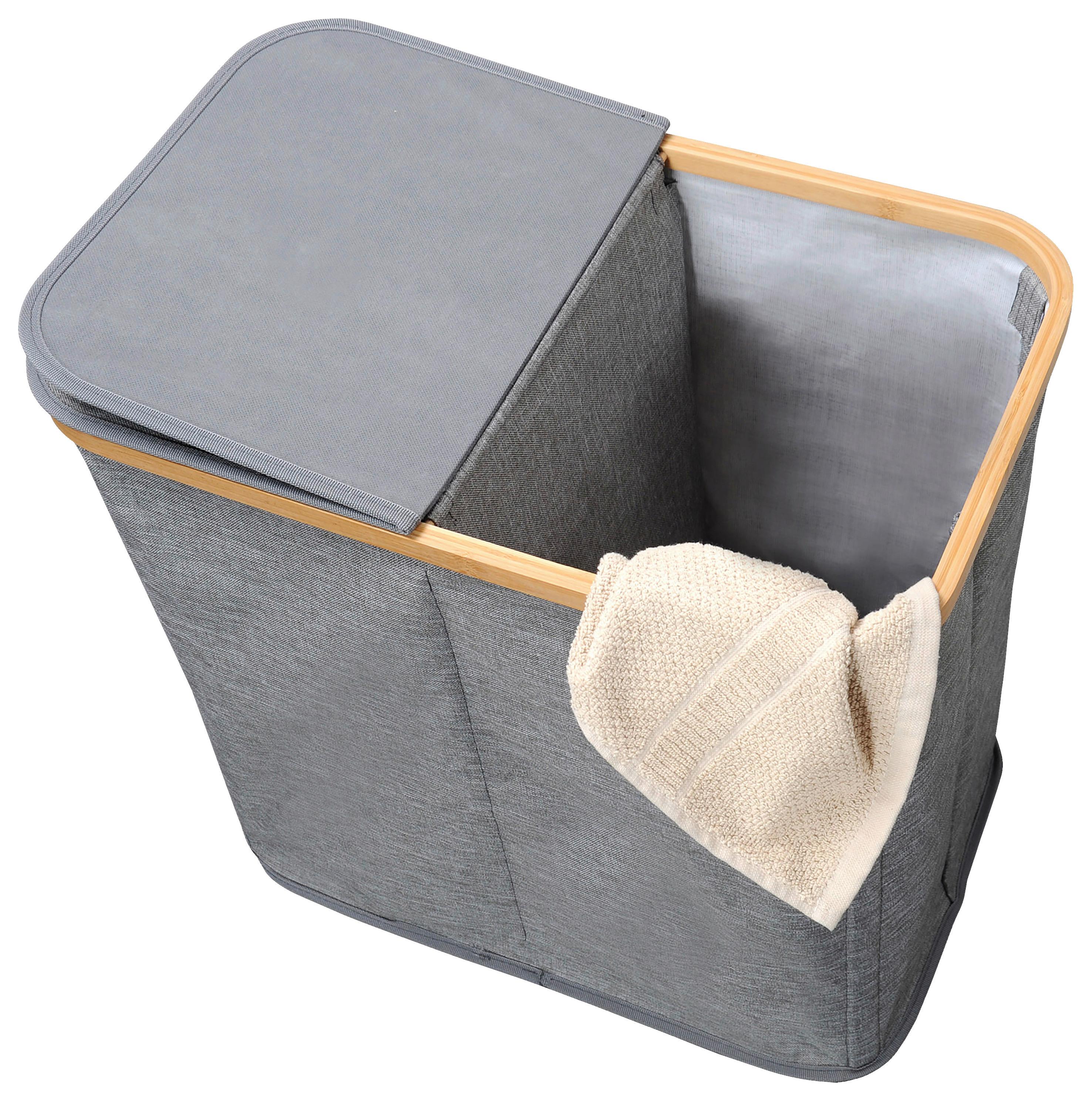 Wäschesack Mit Deckel 2 Fächer Grau, 54,5x50x33 Cm - Grau, MODERN, Holz/Kunststoff (54,50/50/33cm) - Kesper