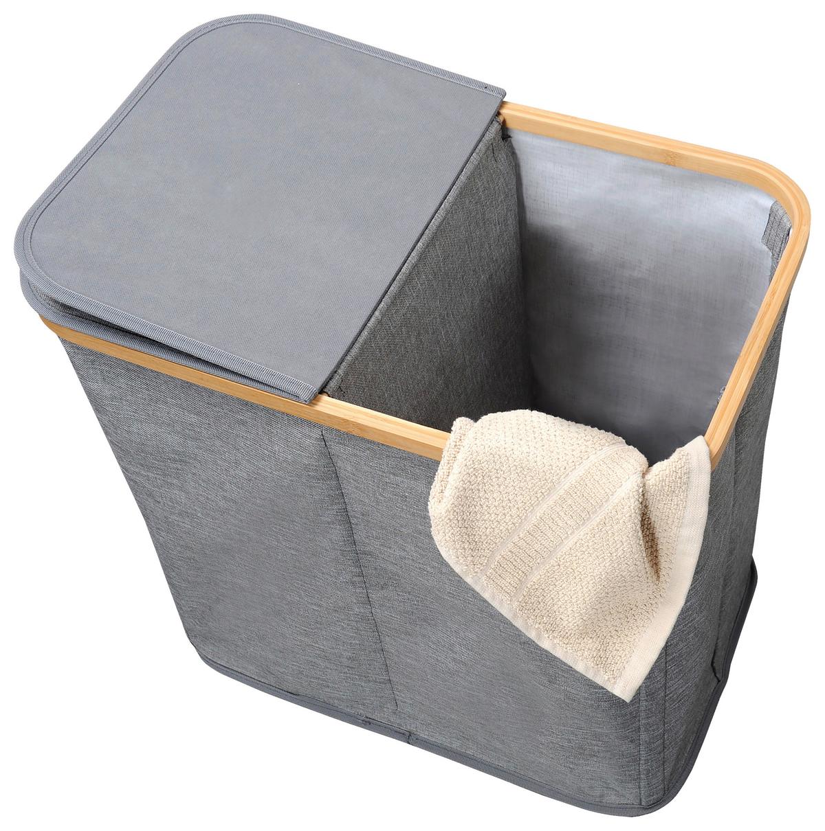 Wäschesack mit Deckel 2 Fächer Grau, 54,5x50x33 cm - Grau, MODERN, Holz/Kunststoff (54,50/50/33cm) - Kesper