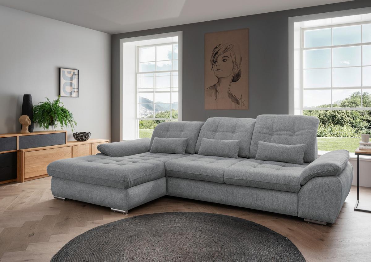 Ecksofa mit Bettkasten Rigatti Silberfarben 184x314cm - Chromfarben/Anthrazit, MODERN, Textil (184/314cm) - Livetastic