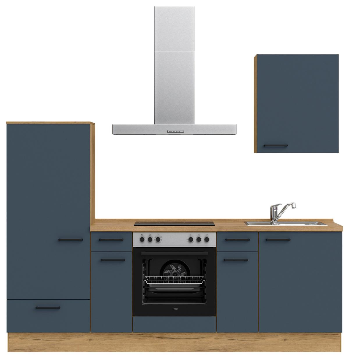 Küchenleerblock Easytouch Low-Line, L2 Links - Blau/Eichefarben, MODERN, Holzwerkstoff (240cm) - Nobilia