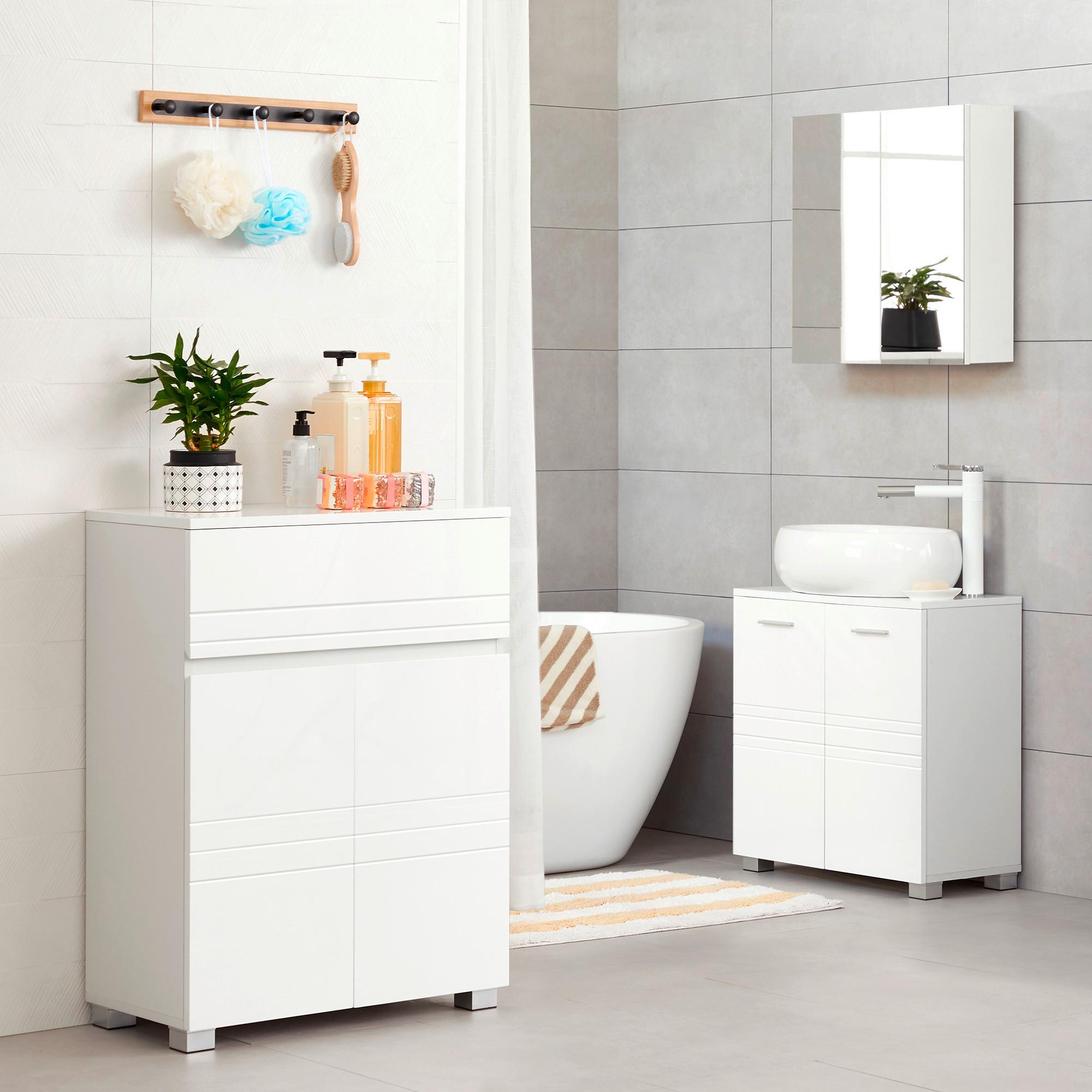 Midischrank Bbk140w01 - Silberfarben/Weiß, Trend, Holzwerkstoff (60/80/30cm) - MID.YOU