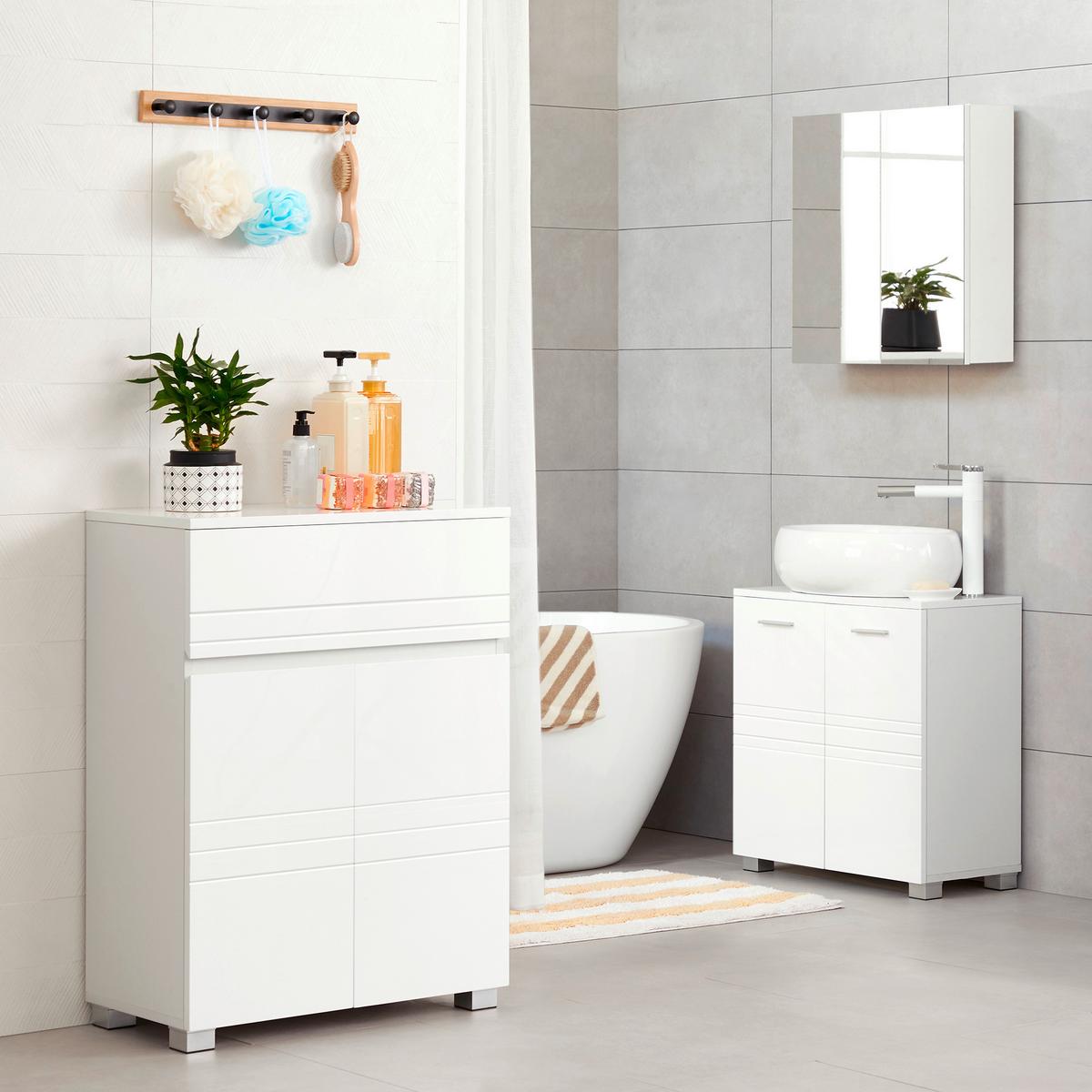 Midischrank Bbk140w01 - Silberfarben/Weiß, Trend, Holzwerkstoff (60/80/30cm) - MID.YOU