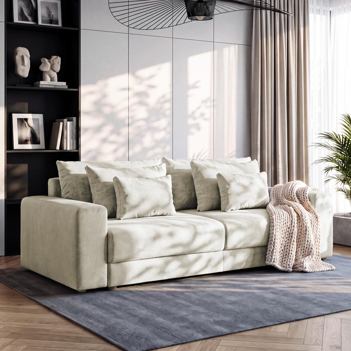 Megasofa Mega Chenille beige, B: 255cm - Beige/Schwarz, Trend, Textil (255/94/126cm) - Luca Bessoni