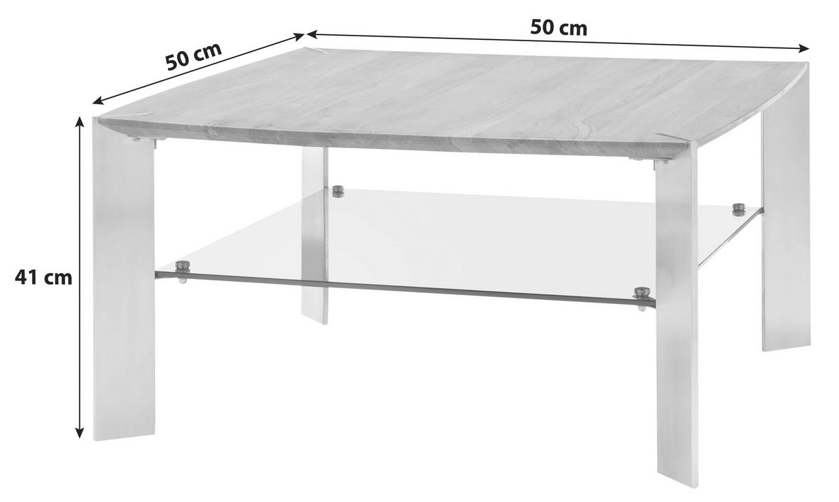 Beistelltisch mit Ablageplatte Nelia, Eiche/Edelstahl - Edelstahlfarben/Eichefarben, MODERN, Glas/Holz (50/41/50cm) - Livetastic