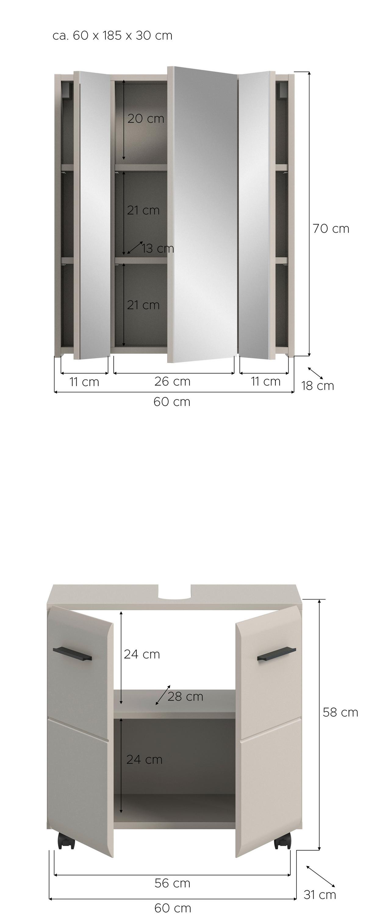 Badezimmer ICE Kaschmir, B: 60 cm - Kaschmir/Schwarz, Trend, Glas/Holzwerkstoff (60cm) - MID.YOU
