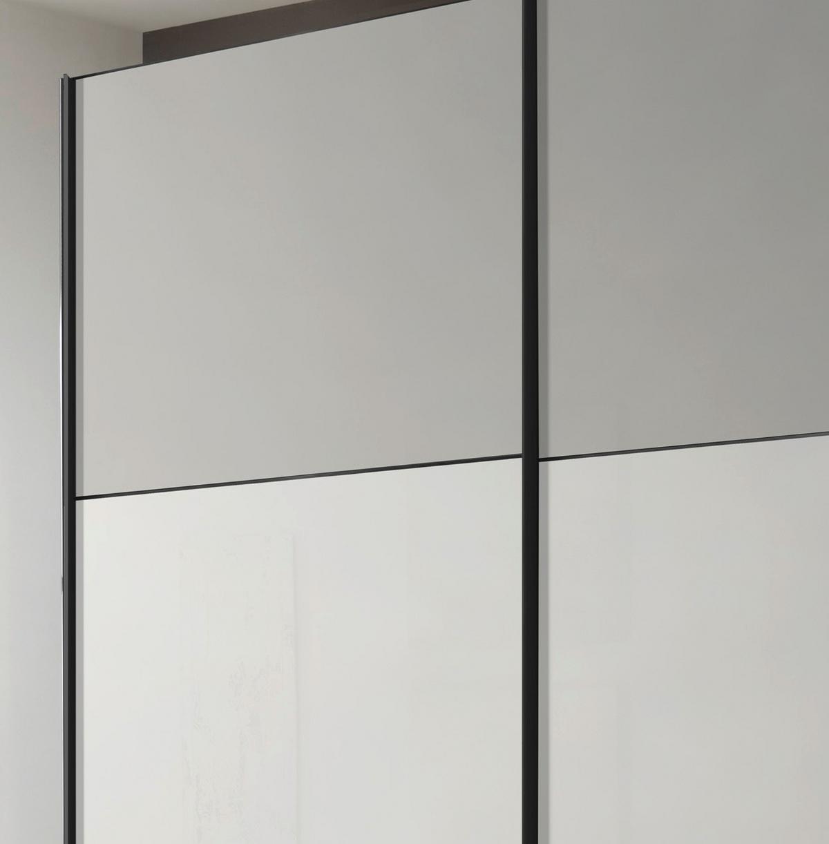 Schwebetürenschrank Glasfront 200 Cm Includo, Hellgrau/weiß - Dunkelgrau/Hellgrau, MODERN, Glas/Holzwerkstoff (200/222/68cm)