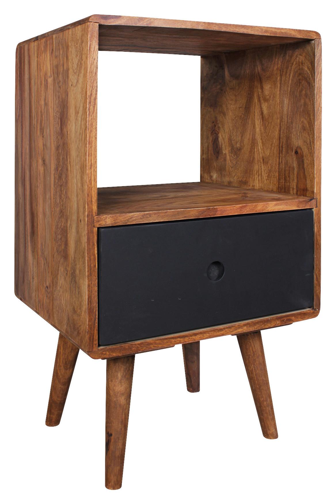 Nočný stolík z masívneho dreva Repa - čierna/farba indického palisandra, Natur, drevo (40/70/35cm) - MID.YOU