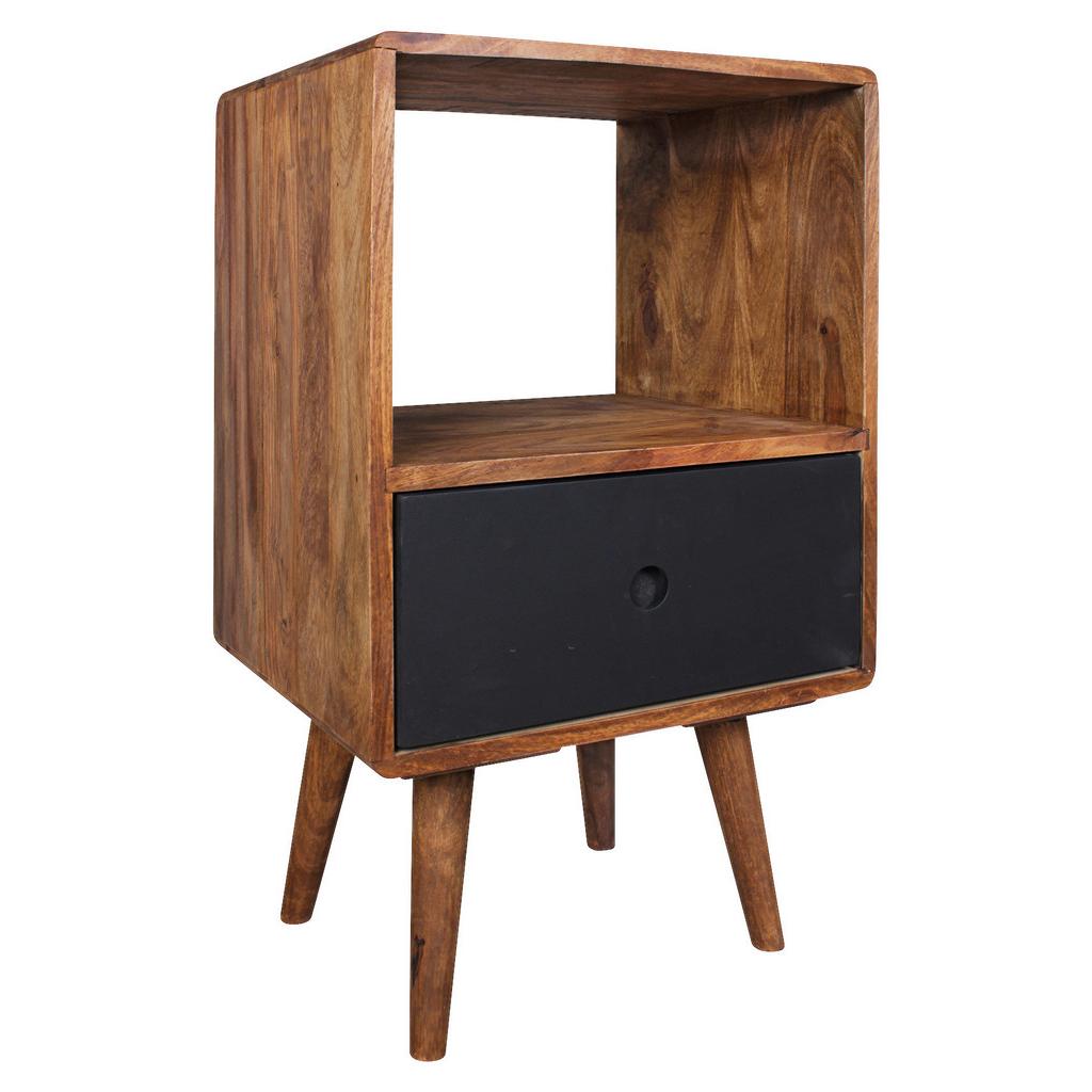 Nachtkästchen Sheesham Massiv/Schwarz H: 70 cm Repa