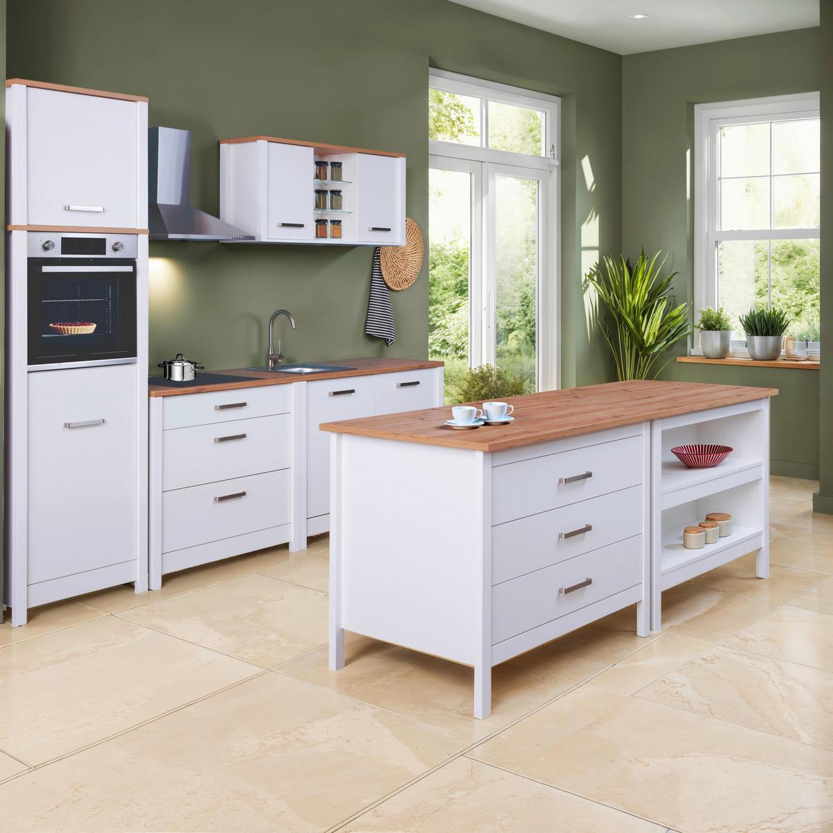 Spodná skrinka so zásuvkami SAN - biela/dub artisan, Romantik / Landhaus, kov/kompozitné drevo (124/91/75cm) - Mömax