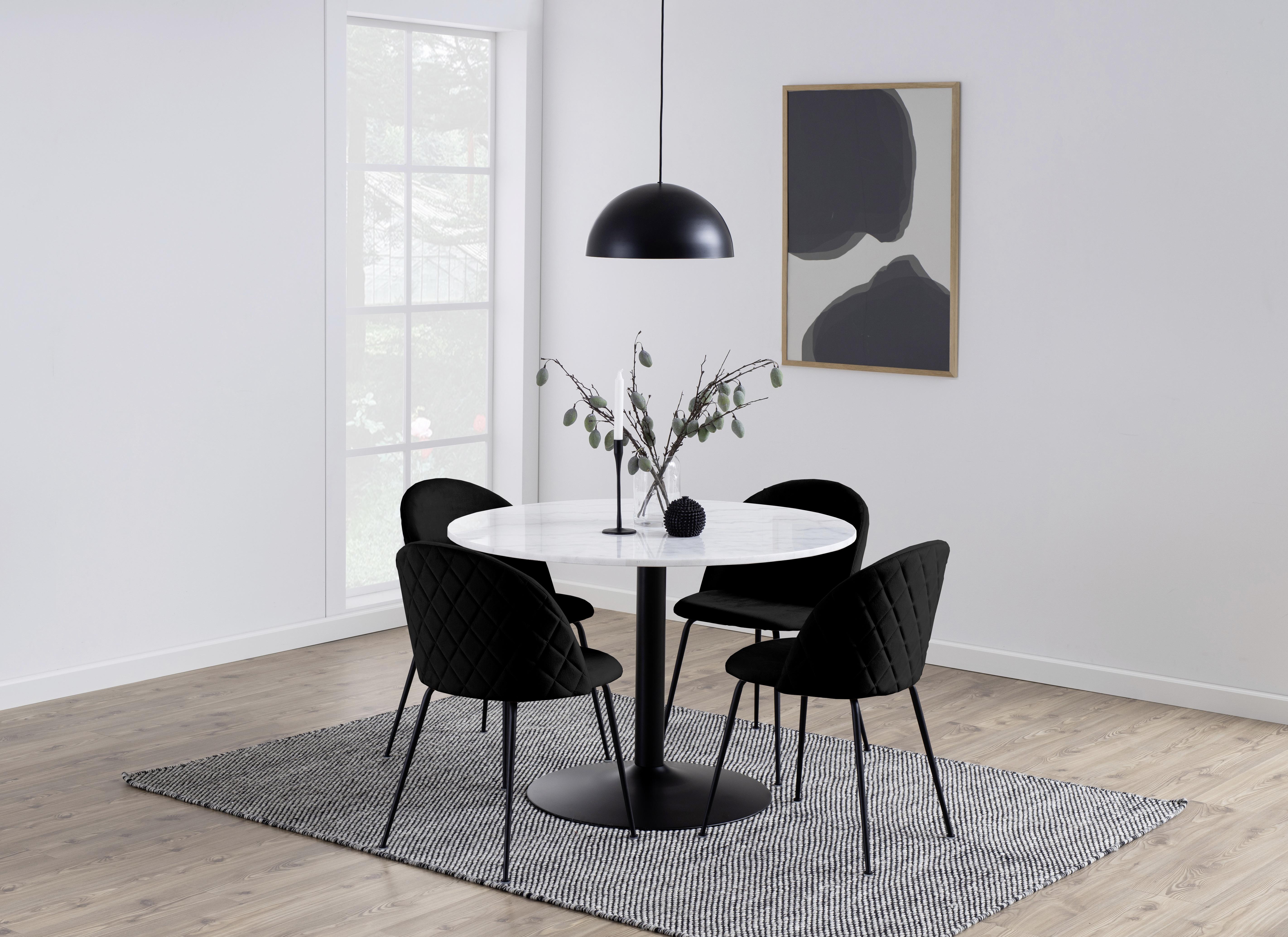 Esstisch Rund Tarifa Ø 110 Cm Marmor Weiß/schwarz - Schwarz/Weiß, Trend, Stein/Metall (110/110/75cm) - Livetastic