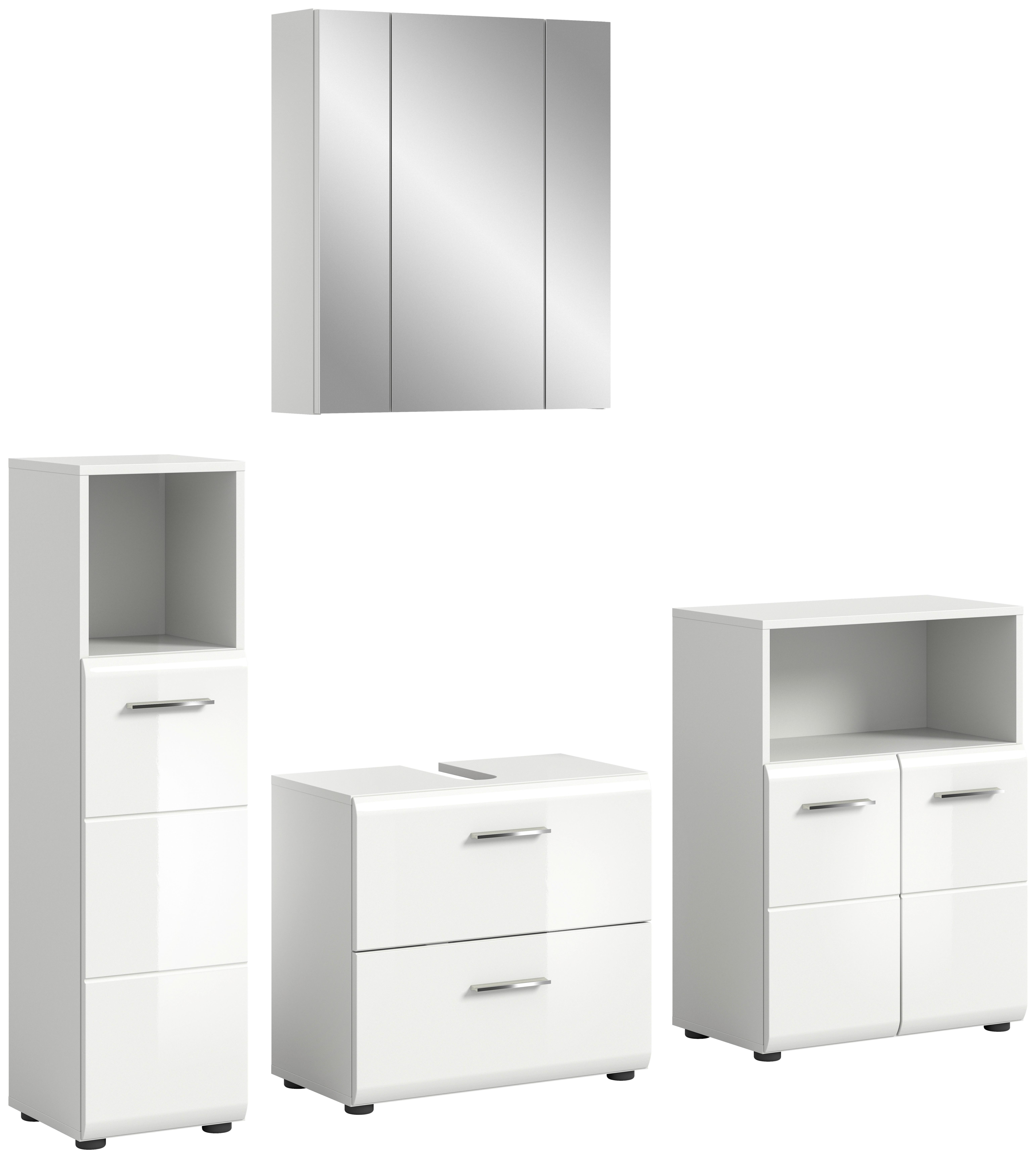 Badezimmer Ice Weiß Hg B: 150 cm - Weiß Hochglanz/Schwarz, MODERN, Glas/Holzwerkstoff (150cm) - MID.YOU