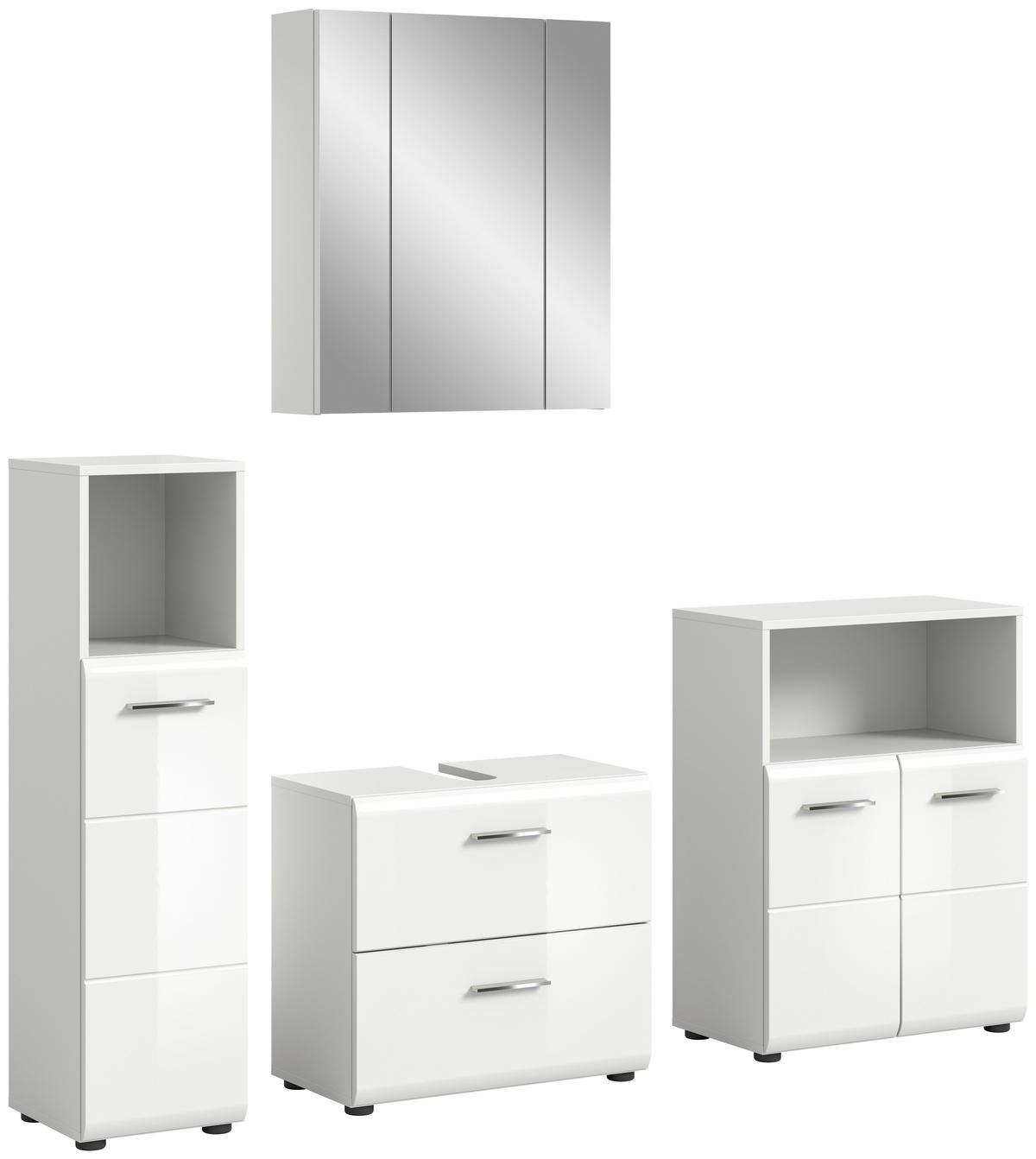Badezimmer Ice Weiß Hg B: 150 cm - Weiß Hochglanz/Schwarz, MODERN, Glas/Holzwerkstoff (150cm) - MID.YOU