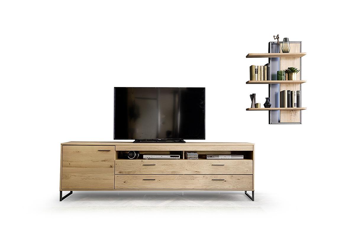 TV-Element Portland B: 224 cm Eiche Dekor - Eichefarben/Schwarz, Design, Holz/Holzwerkstoff (224/67/50cm) - Livetastic