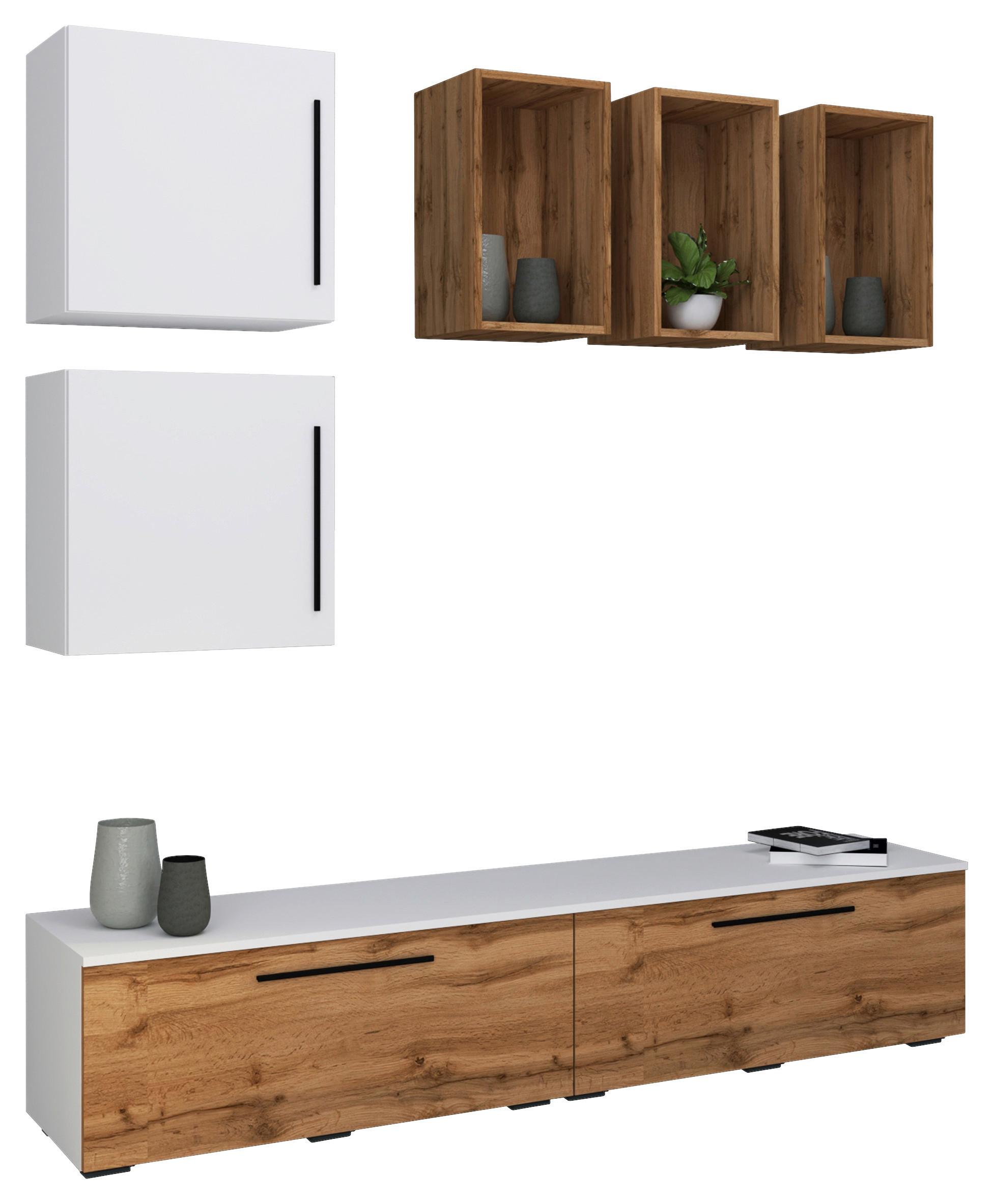 Obývací stěna Arila, 7- dílna, š: 190cm - bílá/černá, Moderní, kompozitní dřevo/plast (190/200/40cm) - MID.YOU