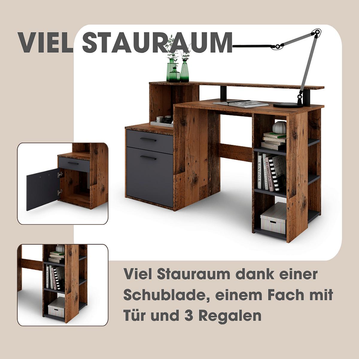 Schreibtisch Louis - Alteiche/Anthrazit, MODERN, Holzwerkstoff (140/55/89cm) - MID.YOU