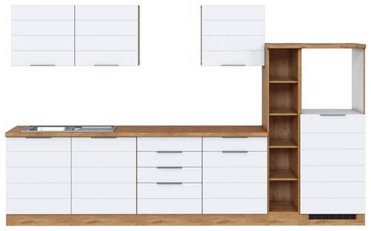 Küchenzeile Florenz ohne Geräte 330 cm Weiß/Eichef. - Eiche Wotan/Weiß, Design, Holzwerkstoff (330cm) - Held