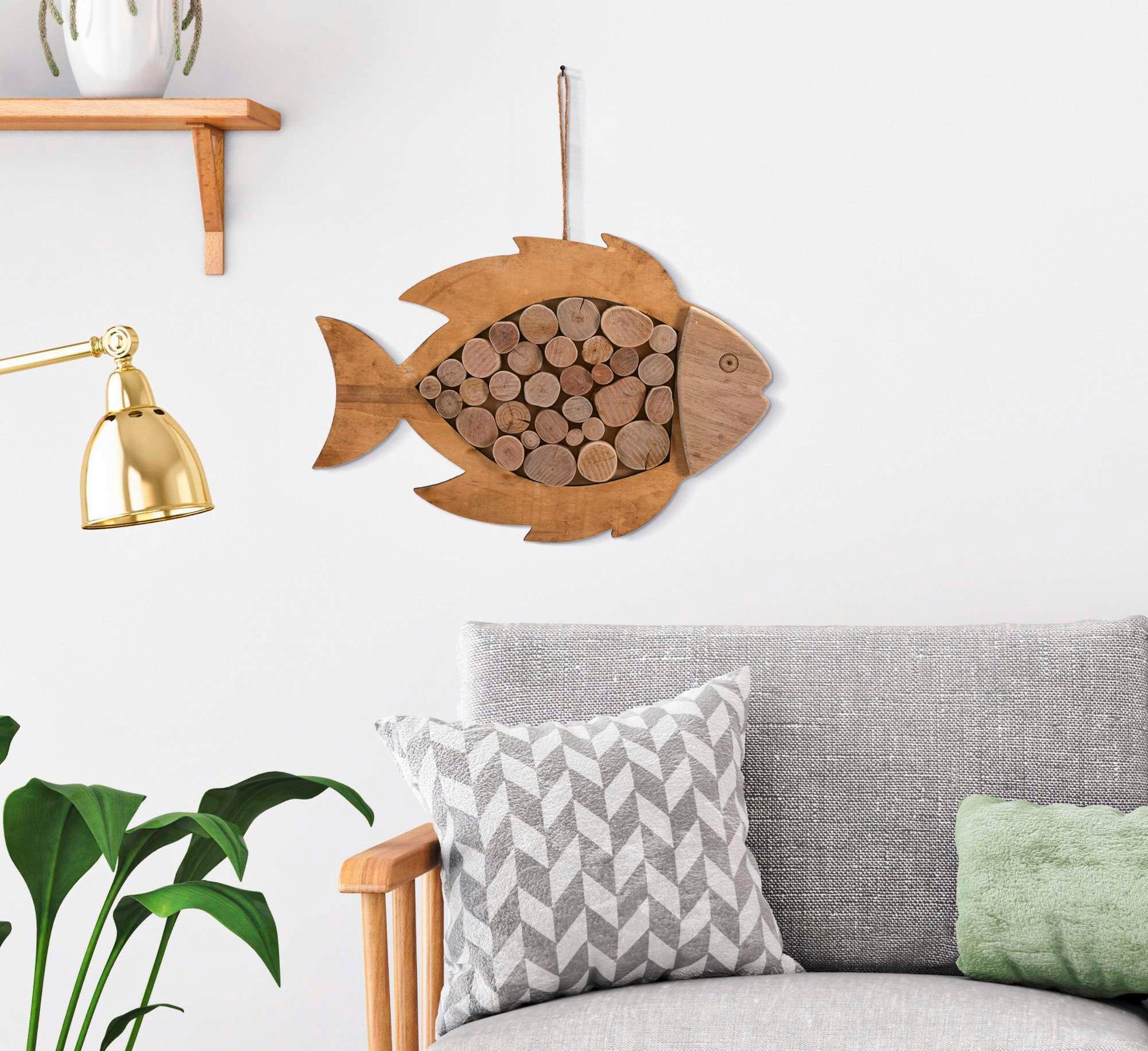 Wanddeko Fisch Braun B: 28 Cm - Braun, Basics, Holz/Metall (28/42/2cm)