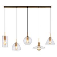 Hängeleuchte H: 120 cm 5-flammig,Leuchtmittel wählbar - Klar/Messingfarben, Design, Glas/Metall (137/28/120cm) - Globo
