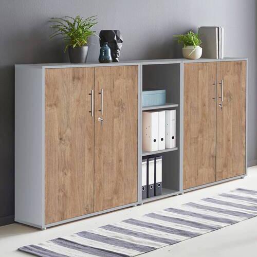 Office Edition B: 213 cm Eichefarben/Grau - Eichefarben/Grau, MODERN, Holzwerkstoff (213/114/33cm) - MID.YOU