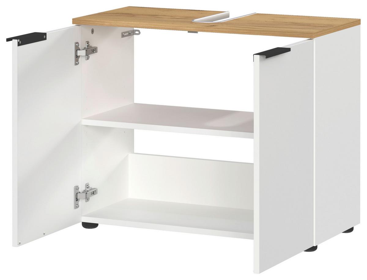 Badezimmer Gw-Menen Weiß/Eichefarben - Eichefarben/Schwarz, MODERN, Holzwerkstoff (130cm) - Germania