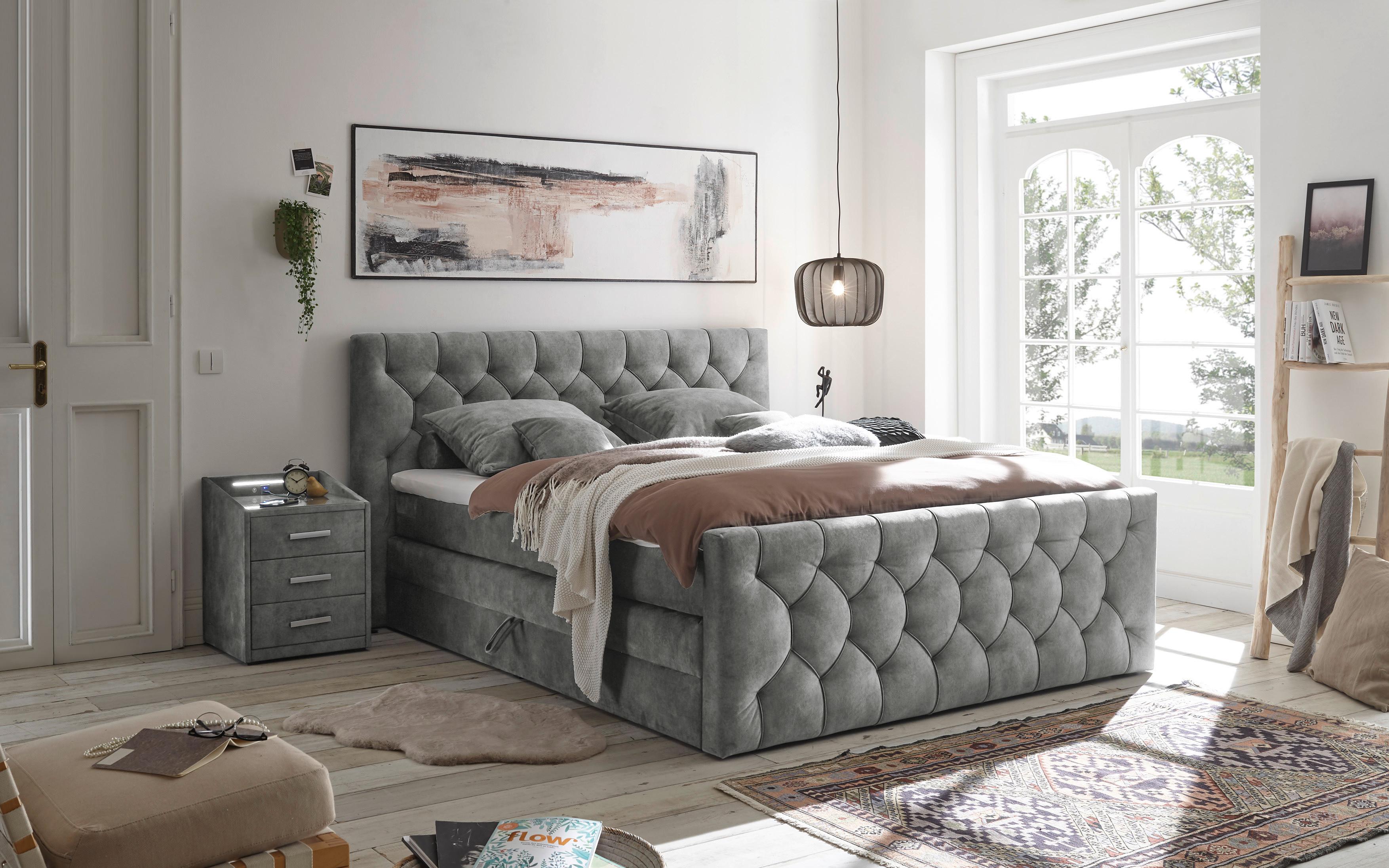 Boxspringbett mit Topper 180x200 cm Cashfield - Grau, MODERN, Holzwerkstoff/Textil (180/200cm) - MID.YOU
