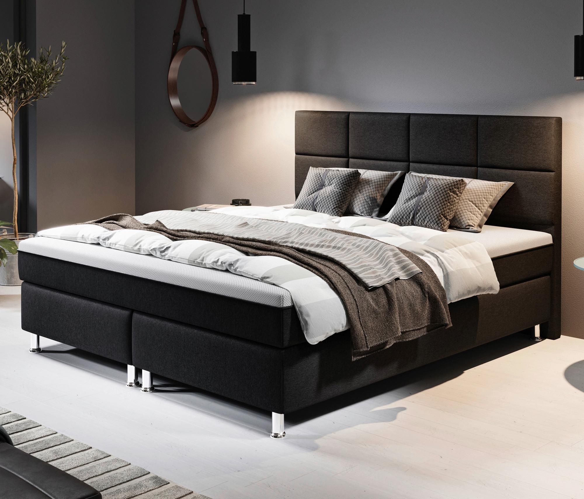 Boxspringbett Mit Topper 180x200 Rotterdam Plus - Silberfarben/Schwarz, KONVENTIONELL, Textil (180/200cm) - MID.YOU