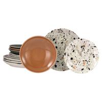 Tafelservice Terrazzo Mix, Grau, 12-Tlg. - Koralle/Multicolor, Basics, Keramik - Creatable