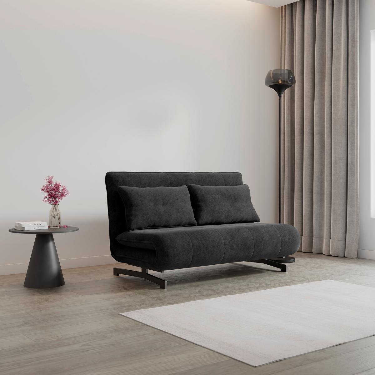 Rozkládací pohovka LUNA, tmavě šedé buklé, max.240 kg - černá/tmavě šedá, Moderní, kov/textil (142/62/40cm) - Bessagi Home