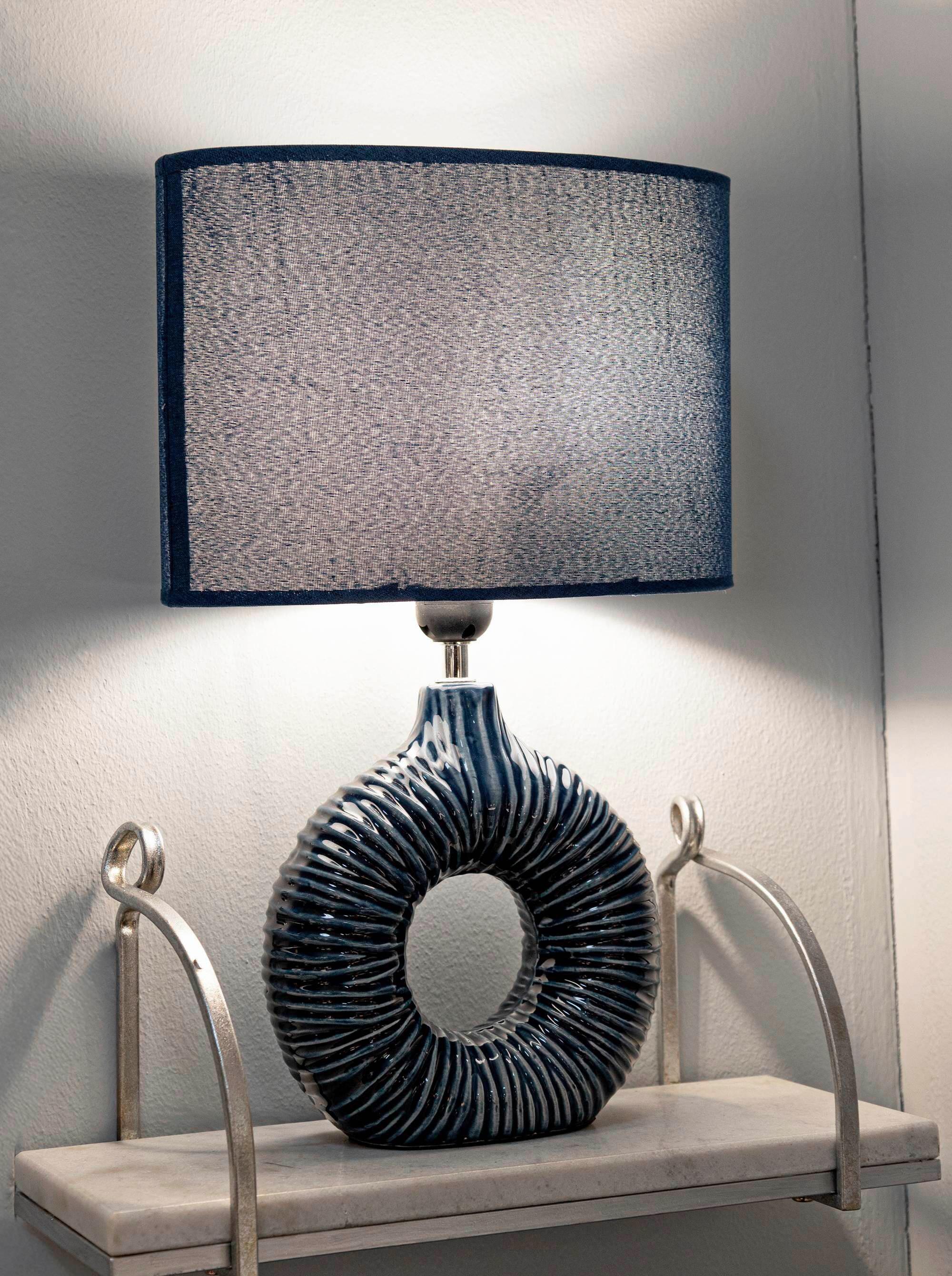 Tischleuchte Seta Blau B: 28,5 cm - Blau, Basics, Keramik/Textil (28.5/15/43cm)