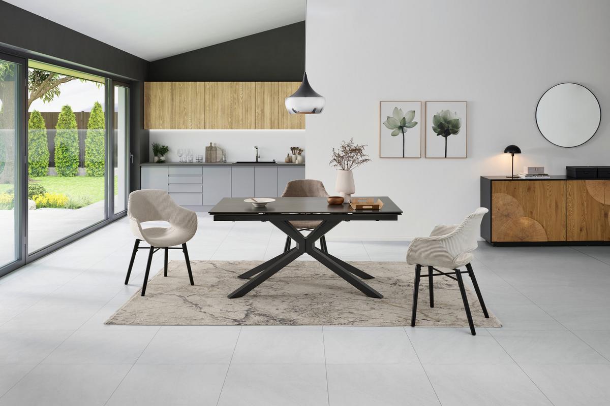 Ausziehtisch Lorenzo Keramik Dunkelgrau B:160-240cm - Dunkelgrau/Grau, KONVENTIONELL, Keramik/Metall (160-240/75/90cm) - MID.YOU