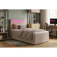 Boxbett Pisa 100 Led 100x200 Rosa - Schwarz/Rosa, MODERN, Holzwerkstoff/Textil (100/200cm) - MID.YOU