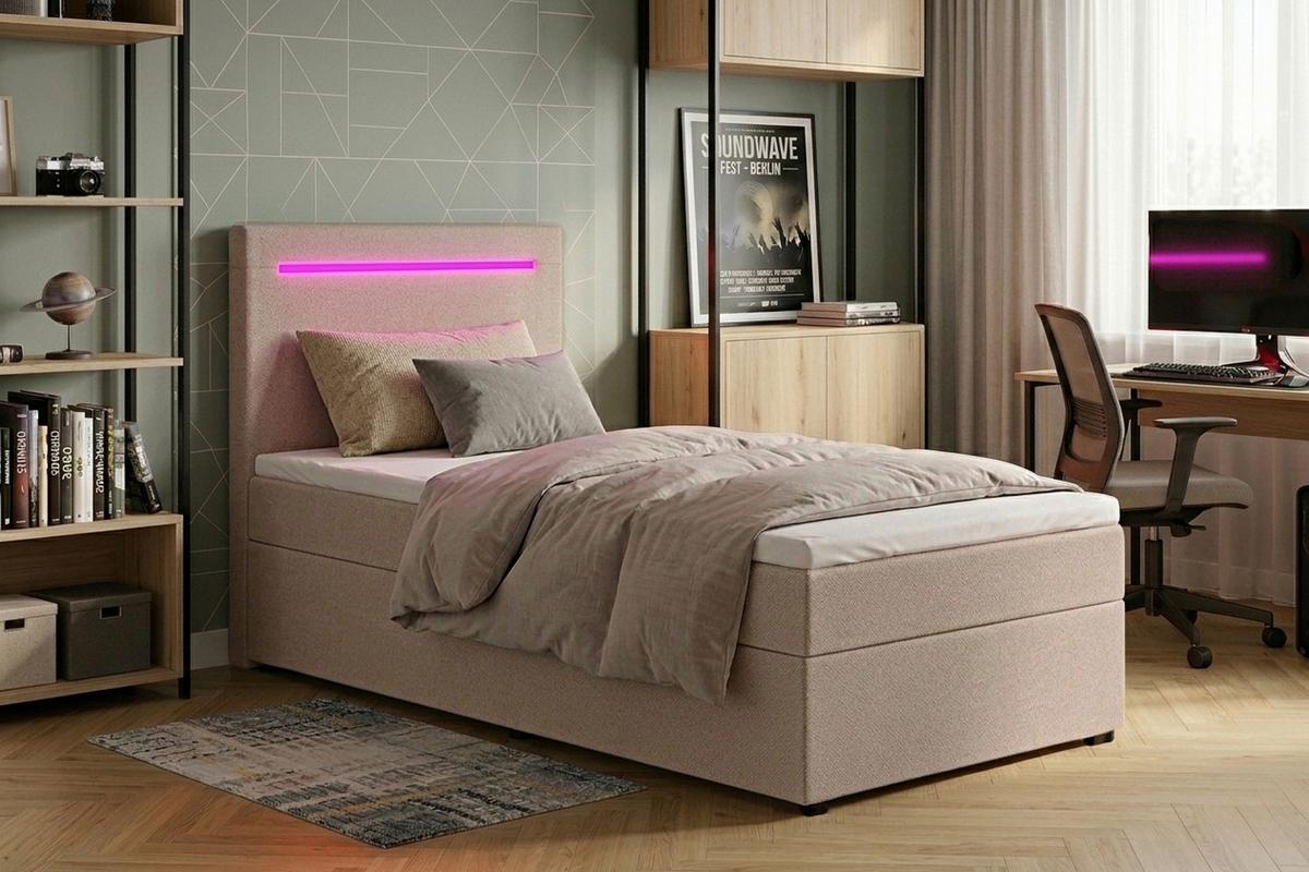 Boxbett Pisa 100 Led 100x200 Rosa - Schwarz/Rosa, MODERN, Holzwerkstoff/Textil (100/200cm) - MID.YOU