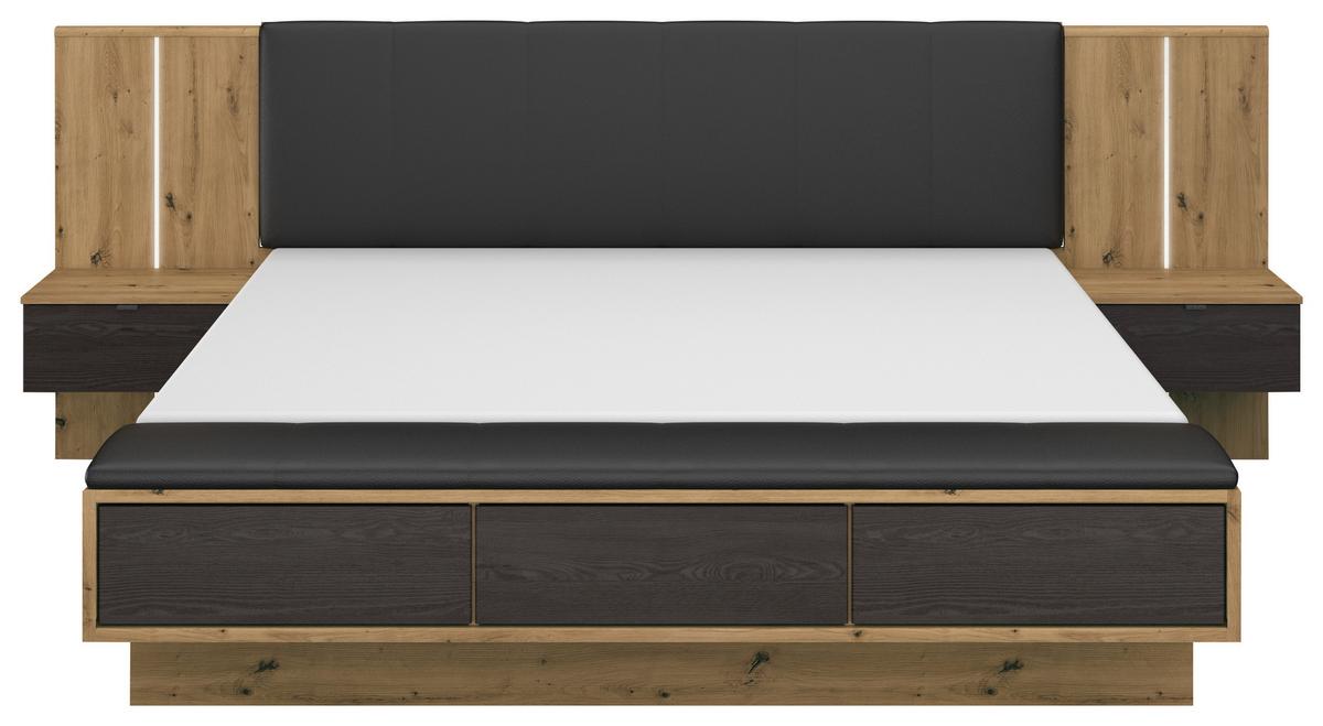 Bettanlage Apollon Eiche Artisan/Schwarz B: 180cm - Schwarz/Eiche Artisan, MODERN, Holzwerkstoff/Textil (180/200cm) - Rauch Möbel