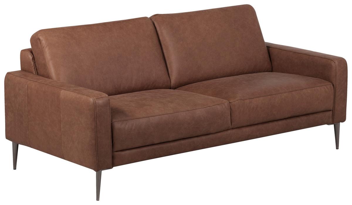 2-Sitzer-Sofa Spring, Dunkelbraun B: 157 cm - Dunkelbraun/Schwarzchrom, Design, Leder (157/85/92cm) - Livetastic