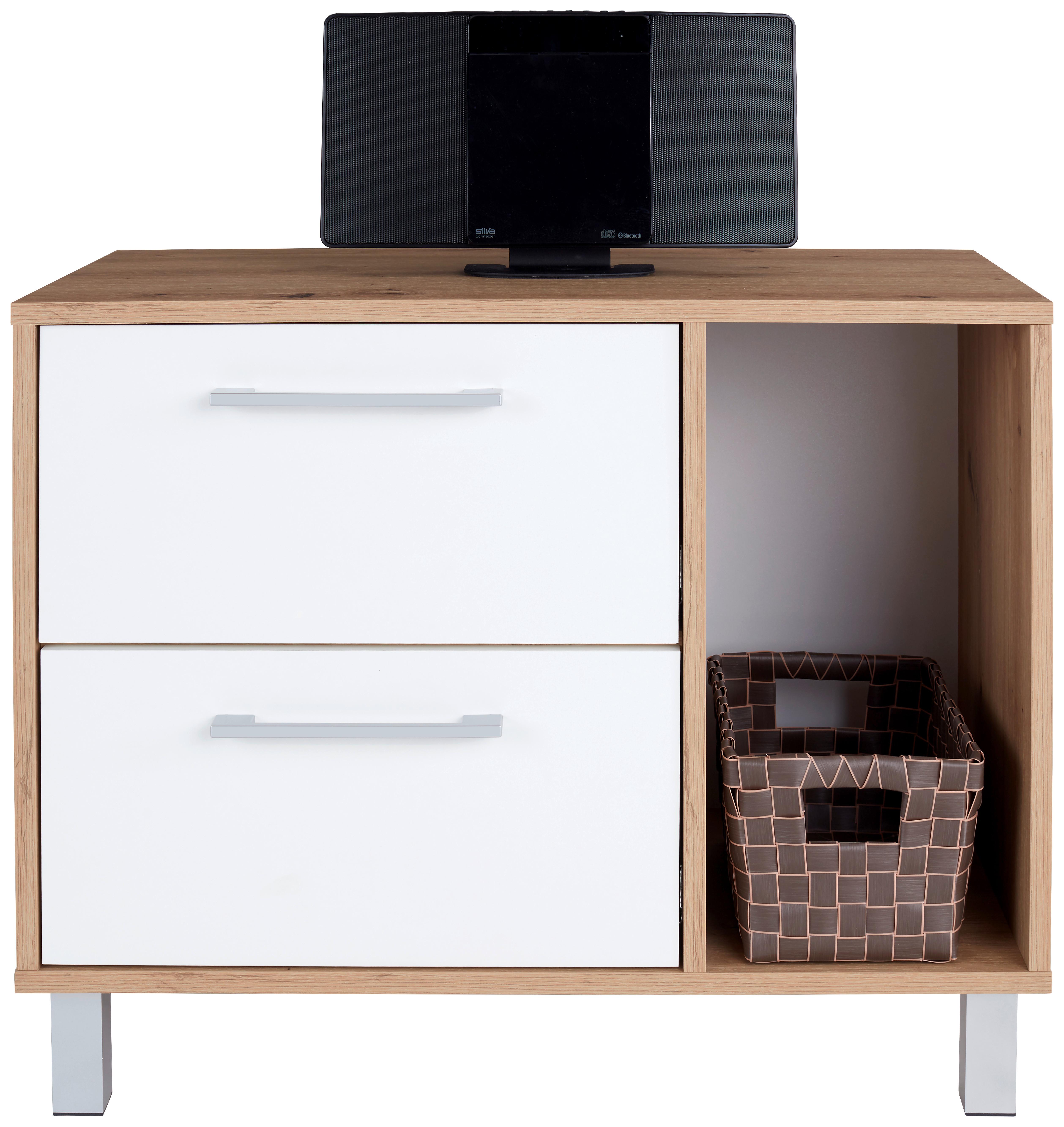 Kommode Mit Soft-close B 75cm Box, Artisan Eiche Dekor/weiß - Eichefarben/Alufarben, MODERN, Holzwerkstoff (75/60/40cm) - Ondega