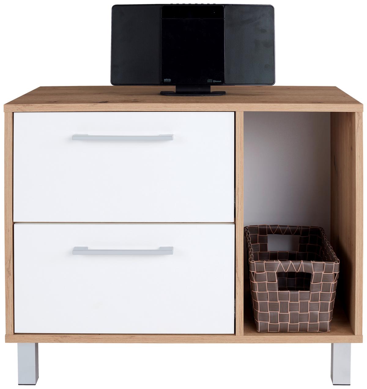 Kommode Mit Soft-Close B 75cm Box, Artisan Eiche Dekor/Weiß - Eichefarben/Alufarben, MODERN, Holzwerkstoff (75/60/40cm) - Ondega