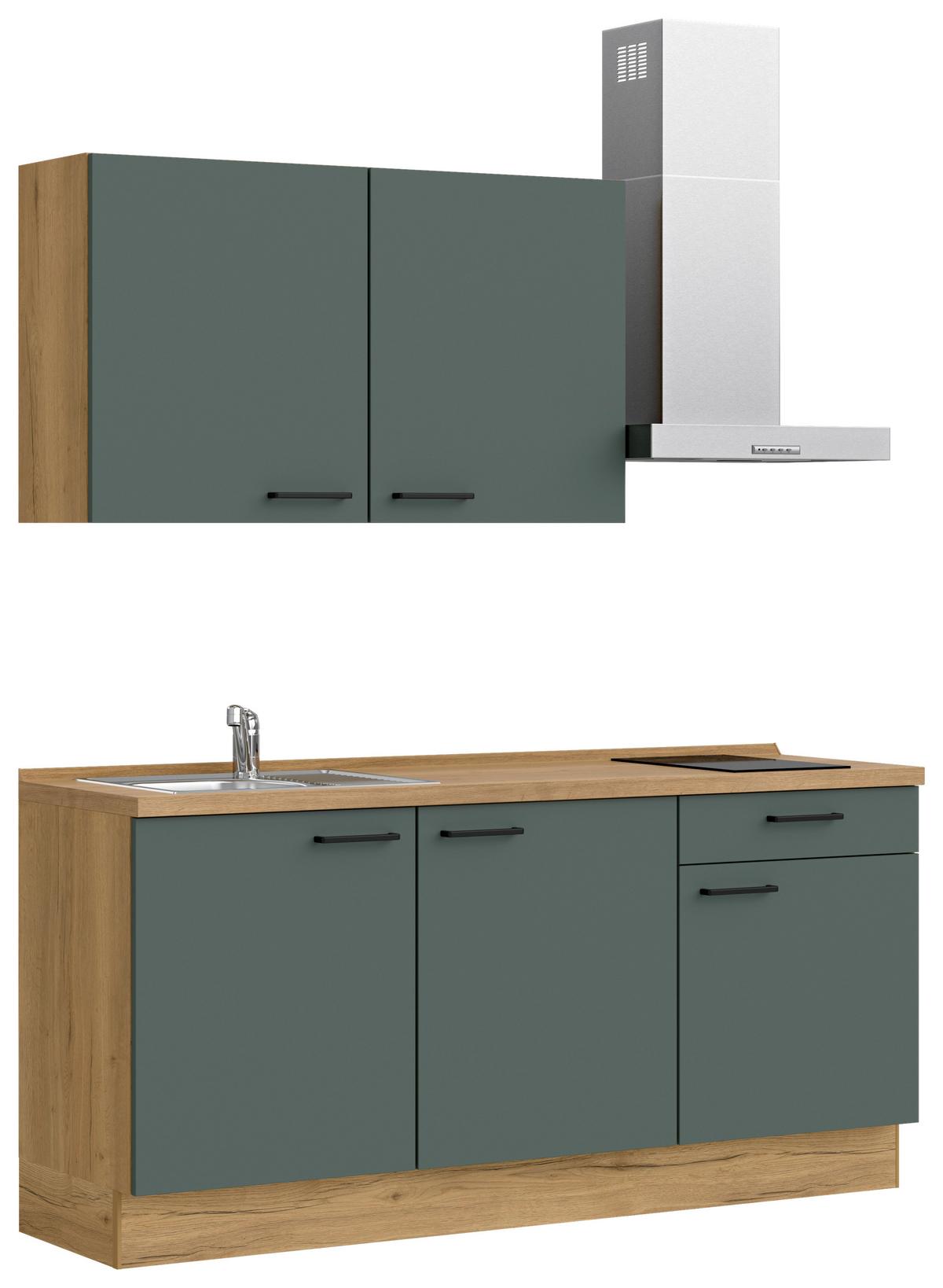 Kuchyňská linka 180 cm, minerální zelená,ultra matná - barvy dubu/černá, Moderní, kov/kompozitní dřevo (180cm) - Nobilia