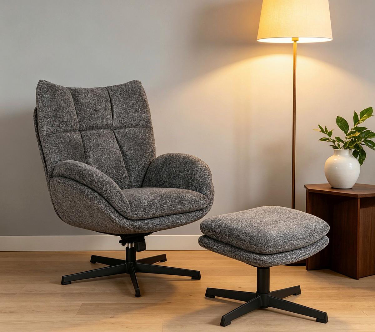 Relaxsessel Houston Chenille dunkelgrau, B: 76cm - Dunkelgrau/Schwarz, MODERN, Textil/Metall (76/101/87cm)