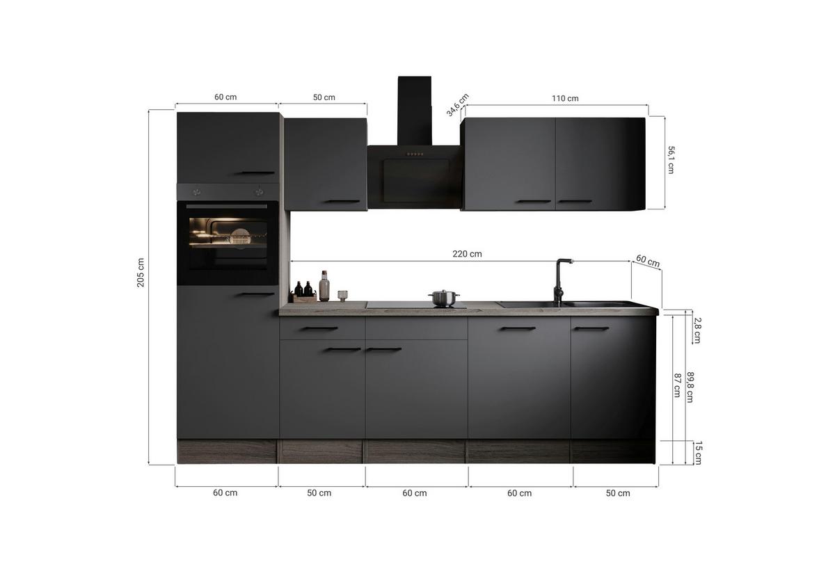 Küchenblock Oliver Grau, Eiche Dekor B: 280 Cm - Eichefarben/Eiche Artisan, Design, Holzwerkstoff (280cm) - Respekta