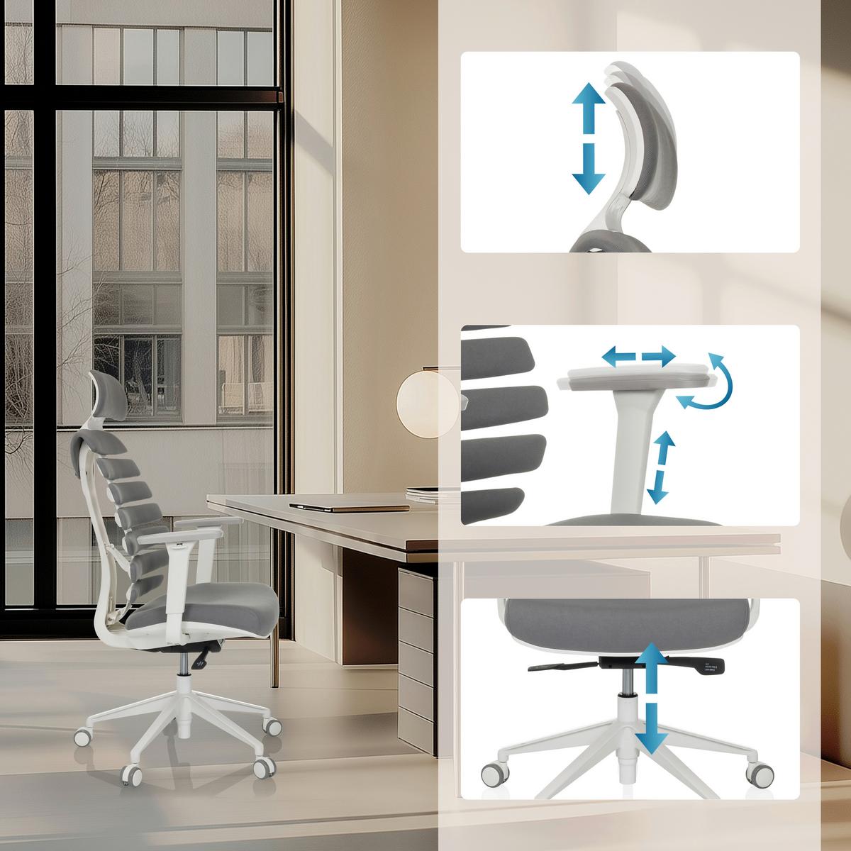 Drehstuhl Ergo Line W Dunkelgrau B: 67 cm - Dunkelgrau/Weiß, MODERN, Kunststoff/Textil (67/116-133/65cm) - MID.YOU